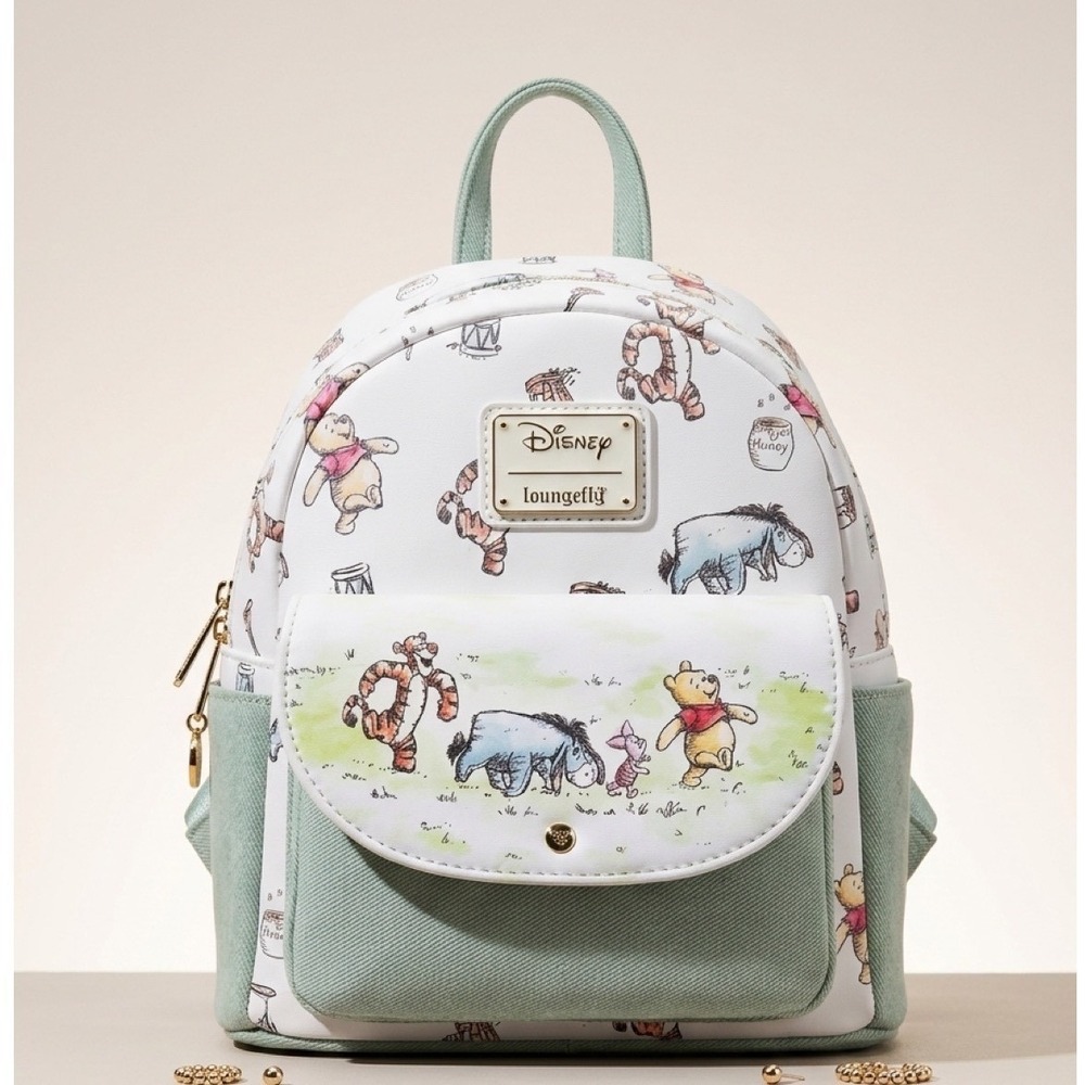 Loungefly Winnie the Pooh Mini Backpack White Green Sketch Print
